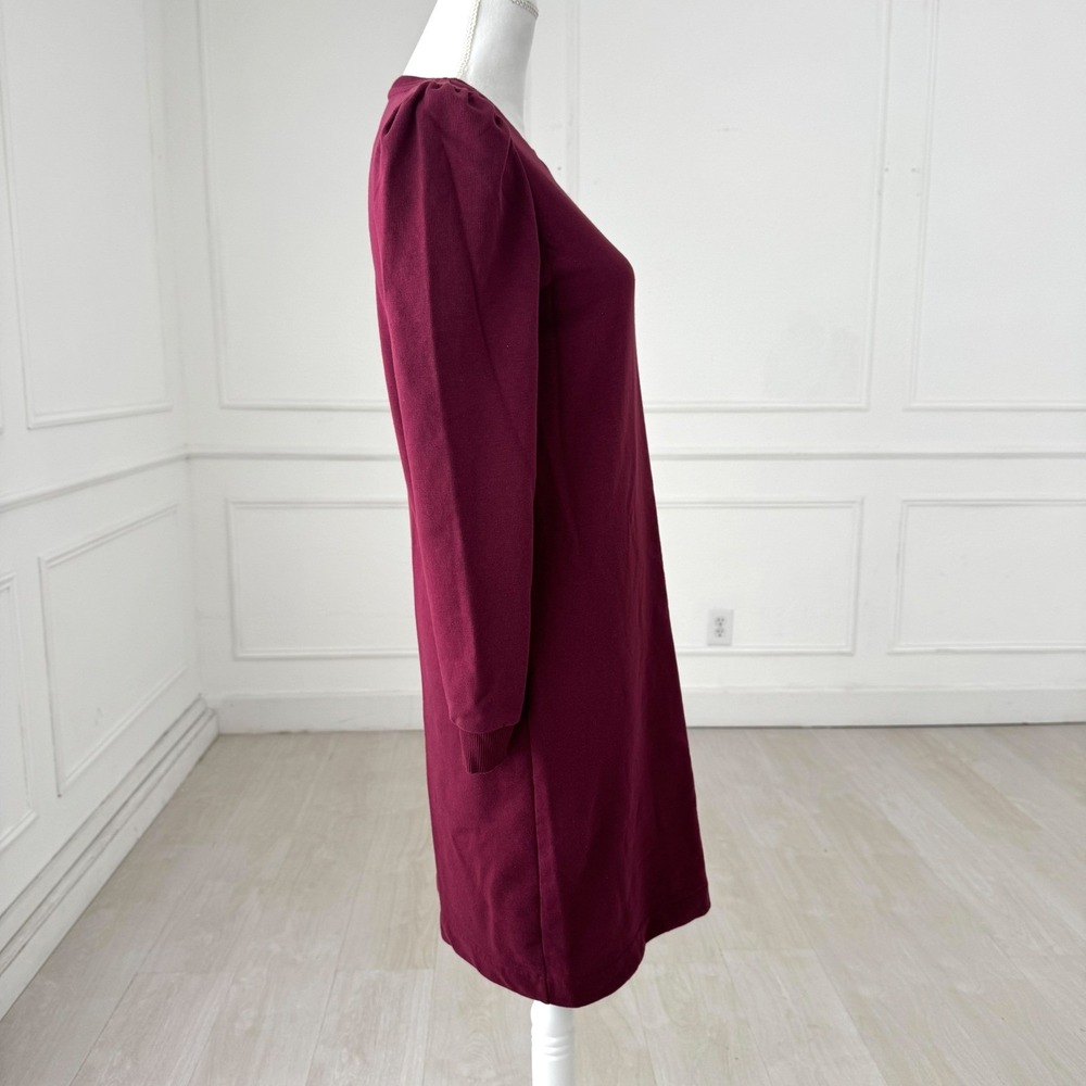 Boden Preppy Puff Sleeve Mini Dress Womens 6 Burgundy Elevated Basic Fall Winter - Picture 9 of 12